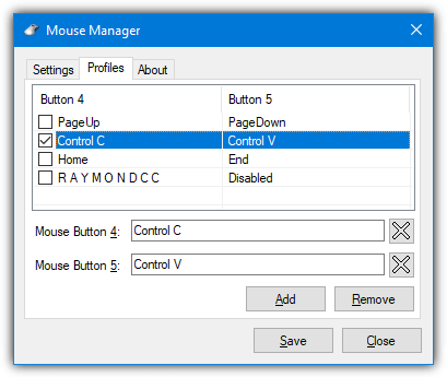 Mouse manager profiles