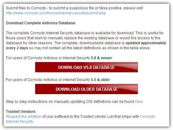 comodo complete antivirus database