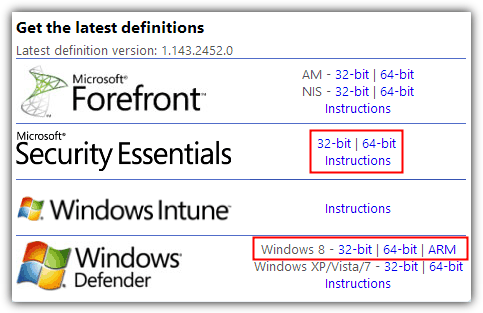 Windows Defender latest definitions