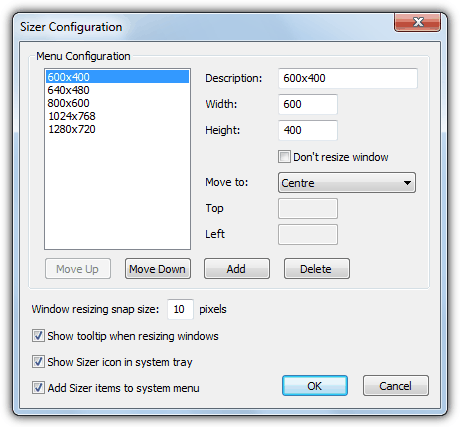 Sizer Configuration