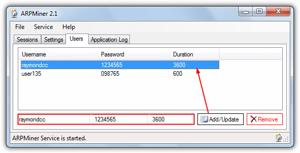 setup user in arpminer