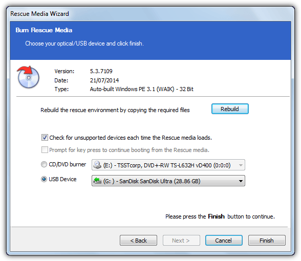 write macrium rescue disc