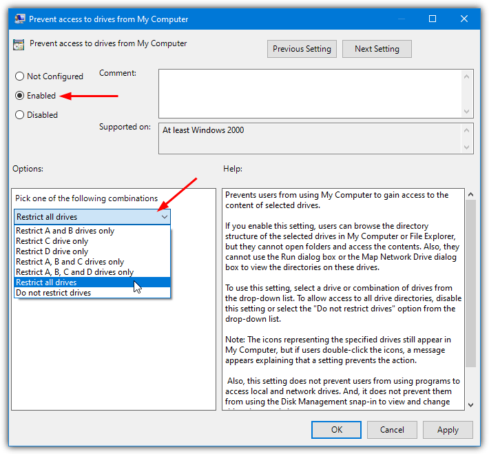 Group policy deny access drives
