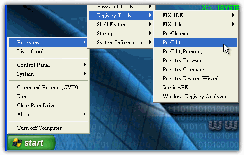 Run Regedit in UBCD4Win