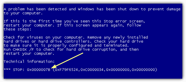 Windows Stop 7B Error