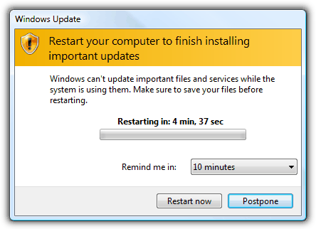 Disable automatic updates restart