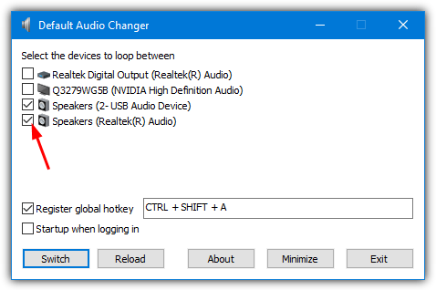 Default audio changer