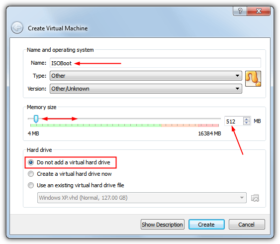 virtualbox setup isoboot options