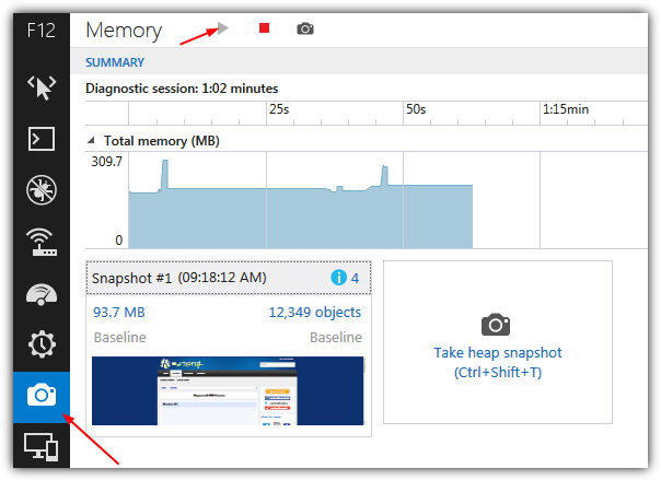 internet explorer developer tools memory