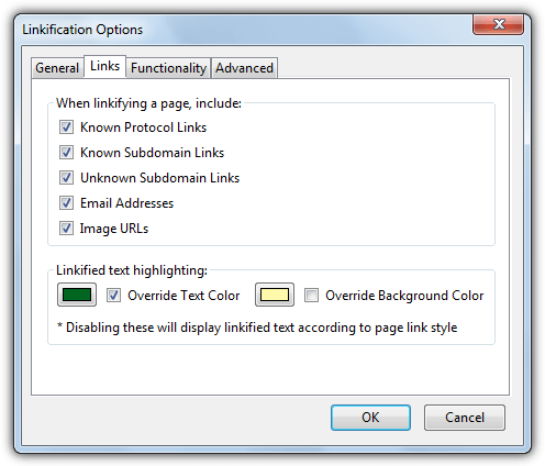 linkification for firefox options window