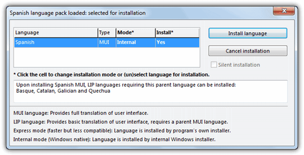 installing language package with Vistalizator