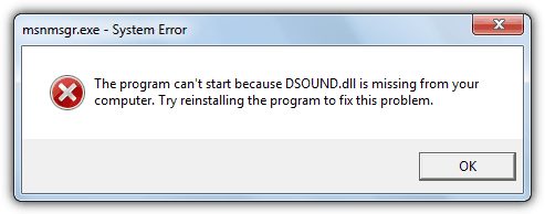 program can't start dsound.dll is missing