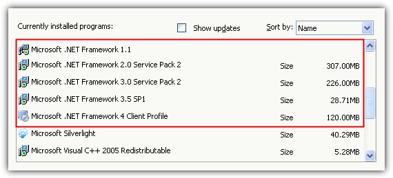 Installed .net frameworks