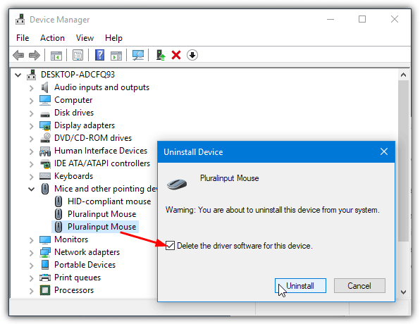 uninstall pluralinput driver