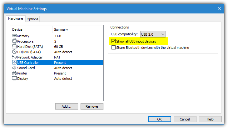 Vmware show usb input devices