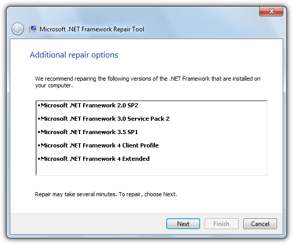 microsoft .net framework repair tool full repair