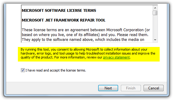 microsoft .net framework repair tool terms