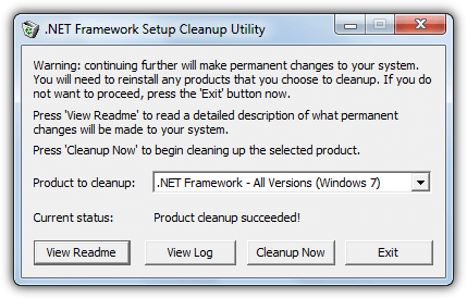 .net framework cleanup tool success