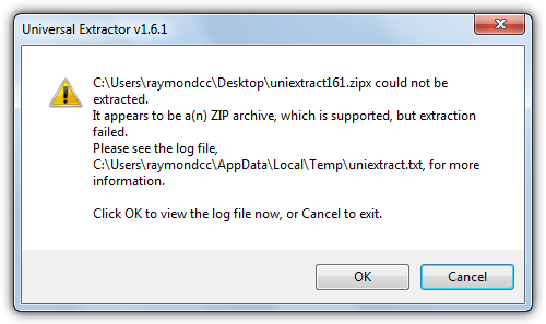 universal extractor format error