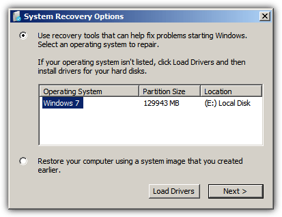 select an operating system to repair