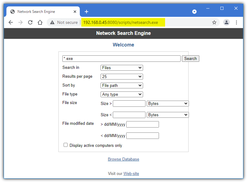 Network search engine web