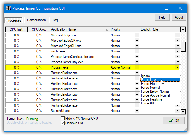 Process tamer lower priority