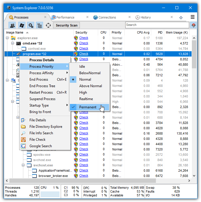 System explorer priority 1