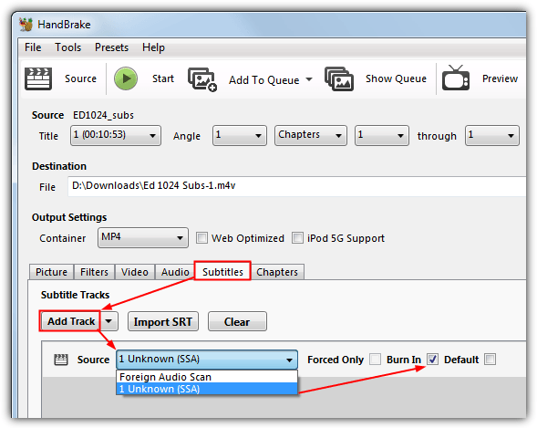 add subtitles to handbrake