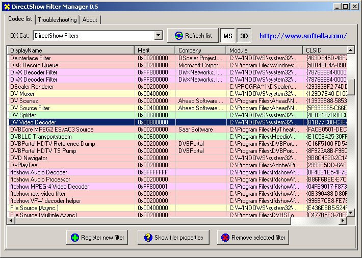 directshow filter manager user interface