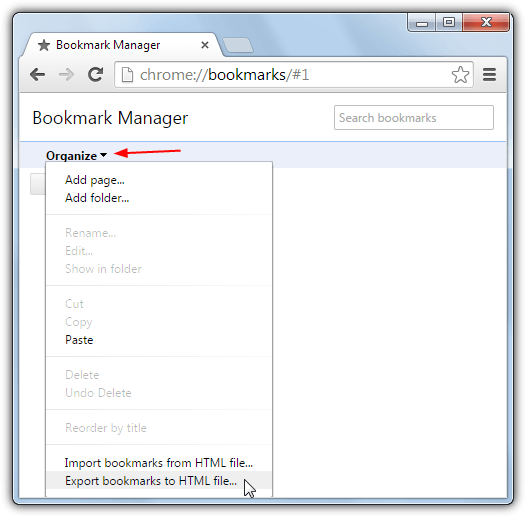chrome export bookmarks to html