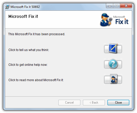 Microsoft Fix it 50692