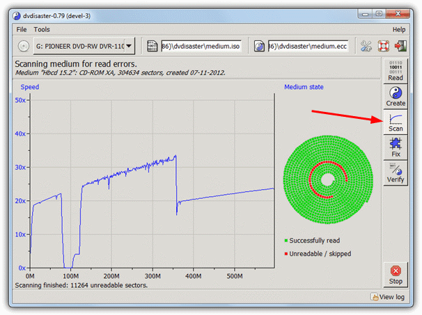 dvdisaster surface scan result