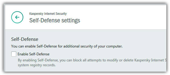 kaspersky disable self defense