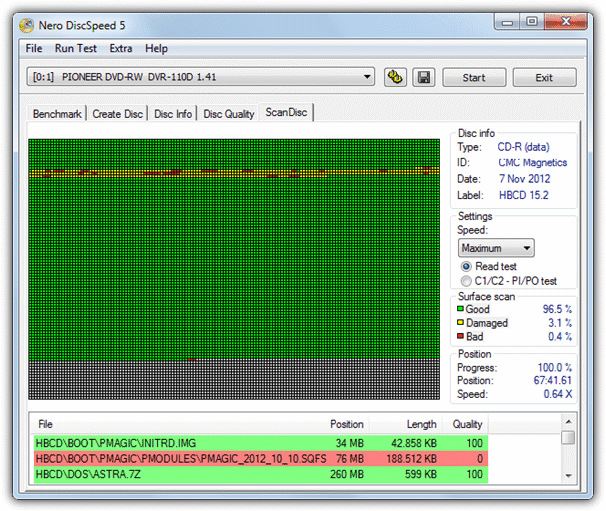 nero diskspeed surface error display