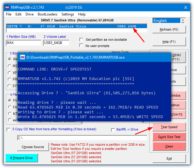 rmprepusb test speed