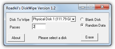 Roadkil's Disk Wipe interface