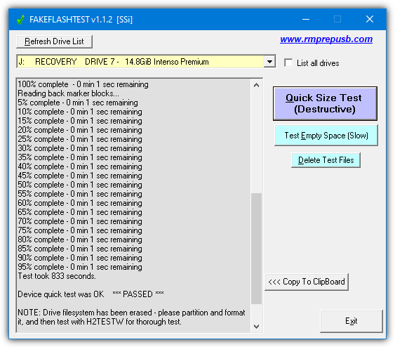 Fakeflashtest software for testing fake USB capacity