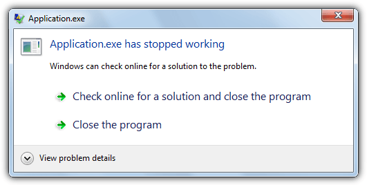 program has stopped working error message
