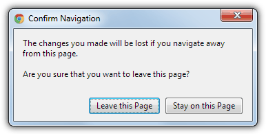 Chrome Confirm Navigation window