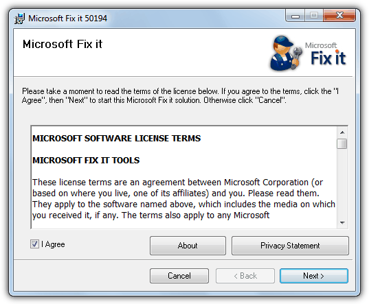 Microsoft Fix it 50194