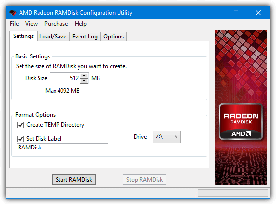 amd radeon ramdisk configuration