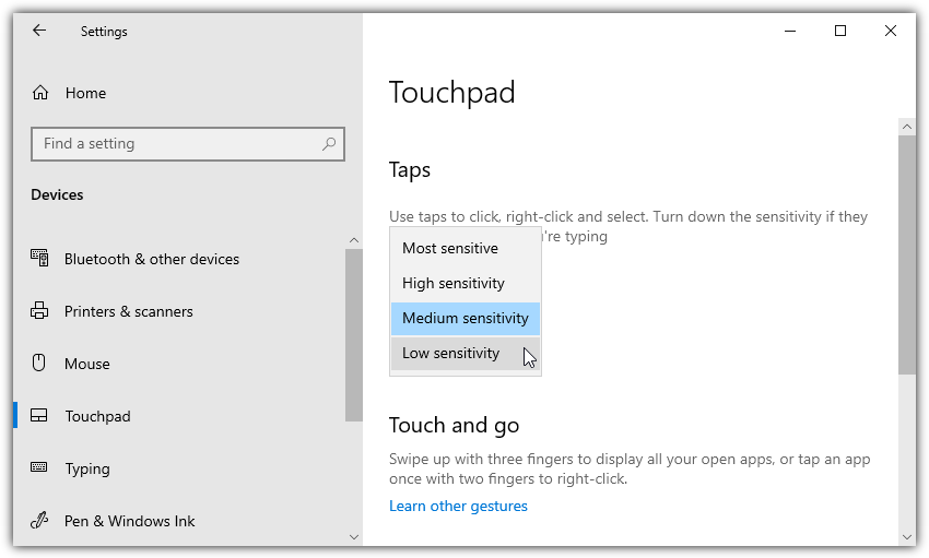 Windows 10 touchpad sensitivity