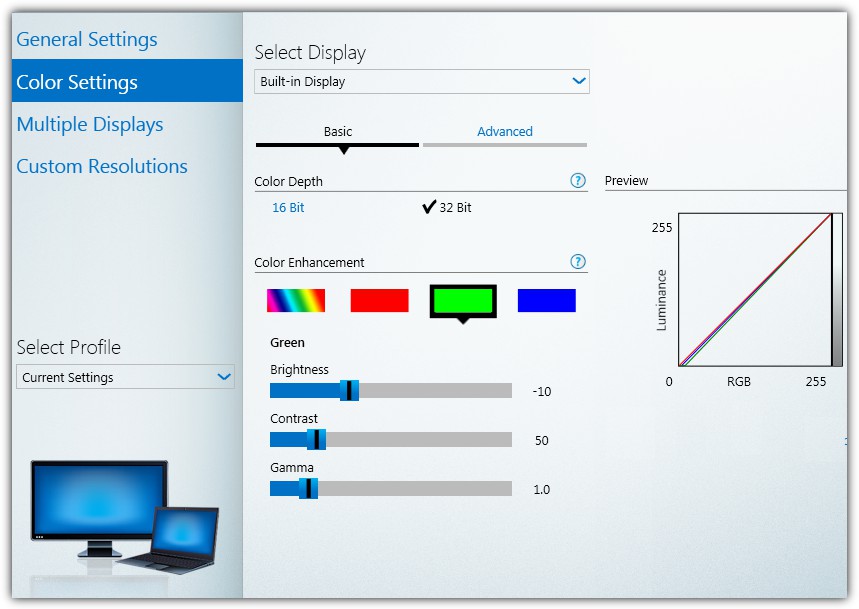 Intel control panel color settings