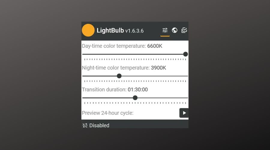 lightbulb screen brightness adjustemenet software interface