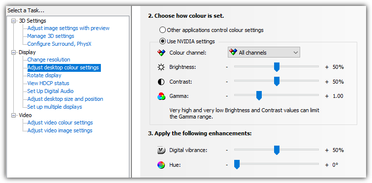 Nvidia control panel color settings