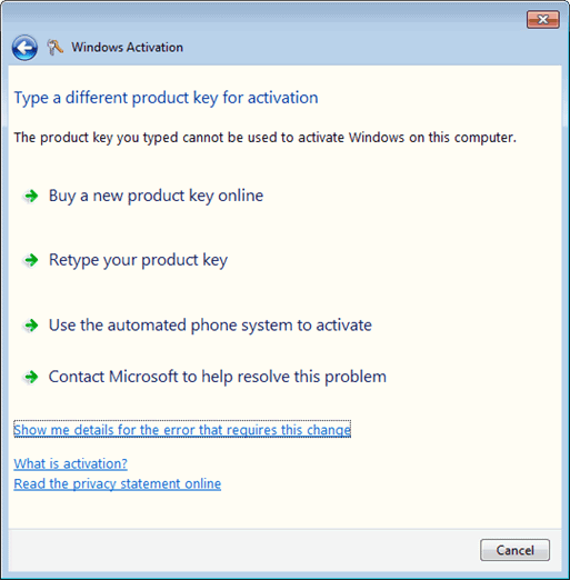Activate Windows 7 Problem