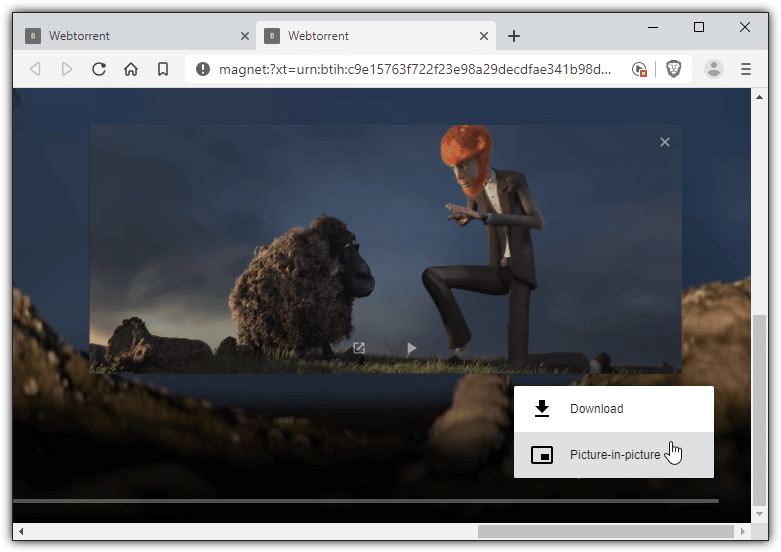 brave browser picture in picture player