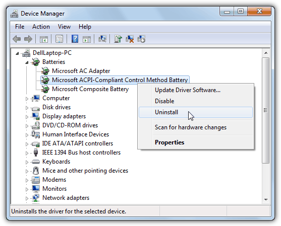 Remove Battery from Device Manager