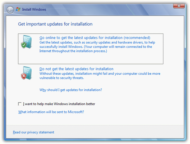 get online installation updates