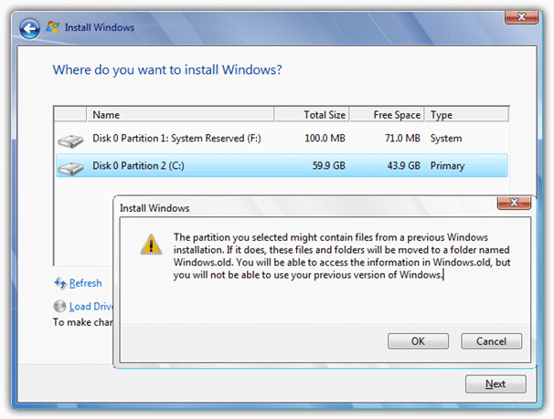 keep old Windows 7 on the drive